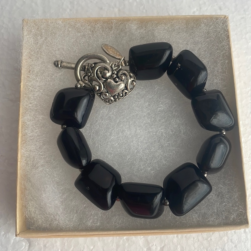 Diva Orleans seasons artistan bracelet silver heart charm black beads stretch